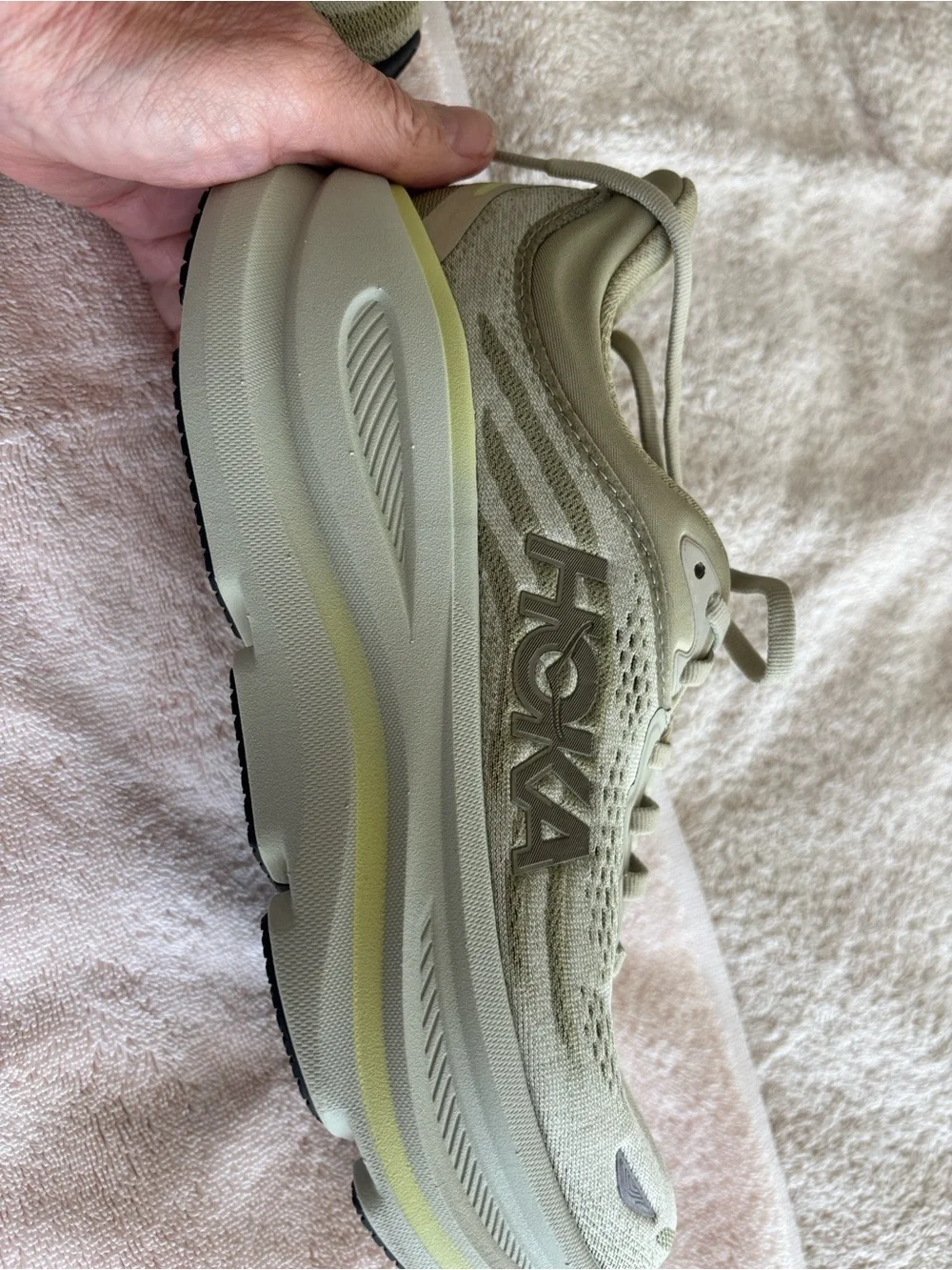 HOKA Women's Sneaker in Ecru with Pale Yellow Accent